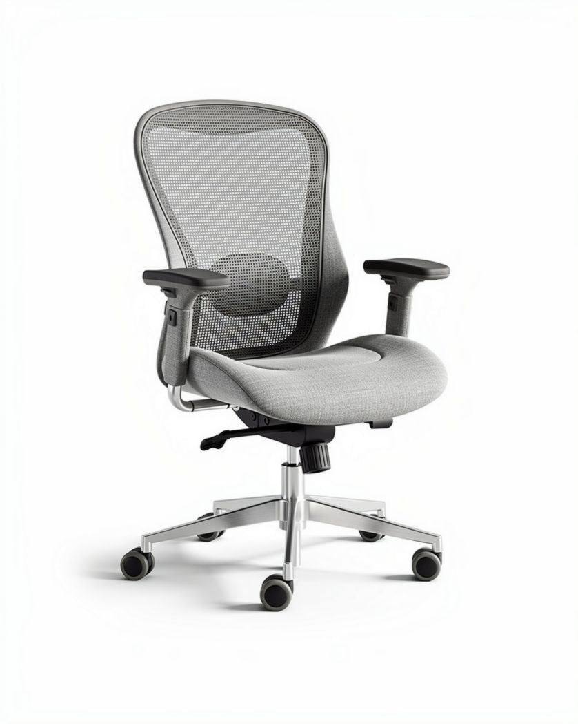 Chaise de bureau ergonomique en maille grise avec accoudoirs et roulettes 45 x 60 x 95cm