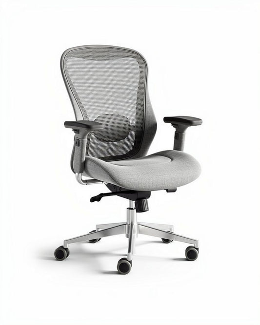 Chaise de bureau ergonomique en maille grise avec accoudoirs et roulettes 45 x 60 x 95cm