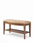 Banc en bois avec assise en simili cuir et étagère inférieure 120 x 40 x 45cm