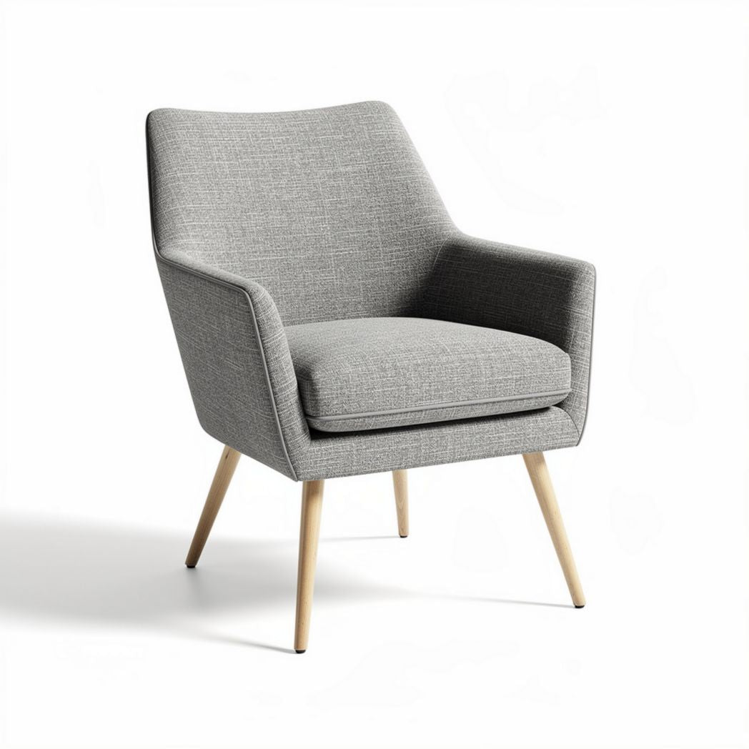 Fauteuil en tissu gris avec pieds en bois naturel dimensions 70 x 70 x 80cm