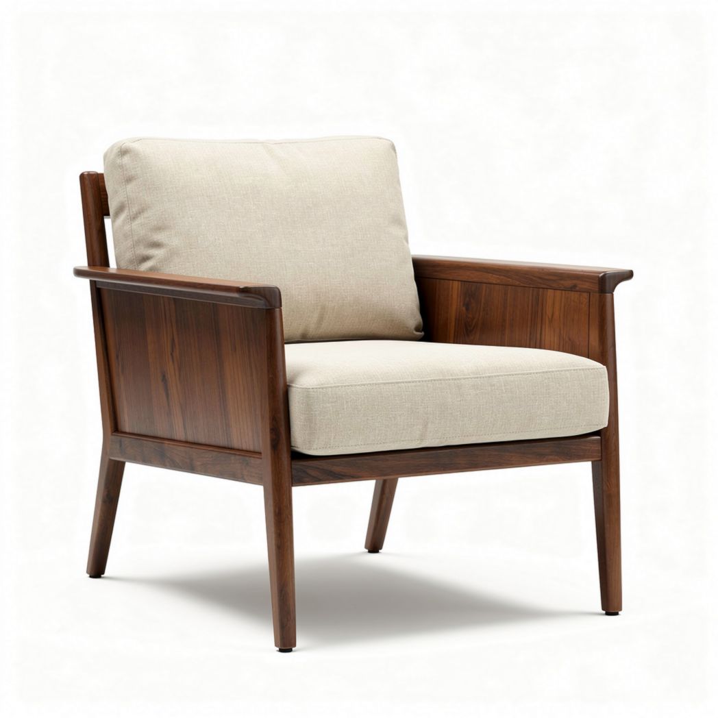 Fauteuil en bois avec coussin en tissu beige dimensions 80 x 80 x 80cm