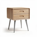 Table de chevet en bois clair avec deux tiroirs et pieds métalliques 40 x 40 x 50cm