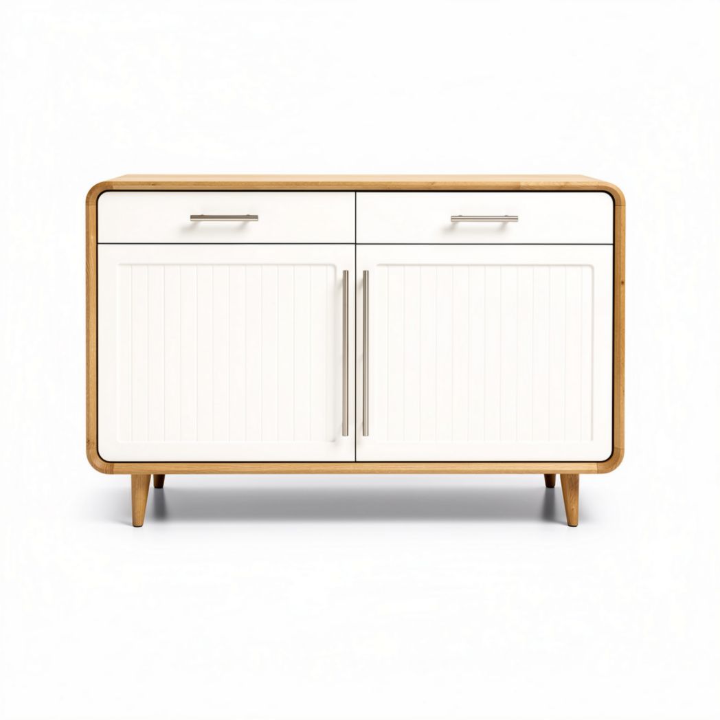 Buffet en bois avec deux portes et tiroirs 90 x 40 x 75cm couleur blanche