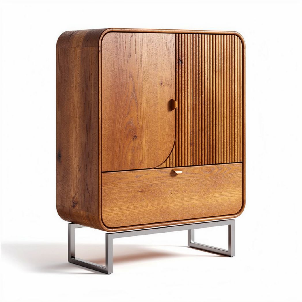 Meuble de rangement en bois brun 80 x 40 x 100cm avec pieds en métal