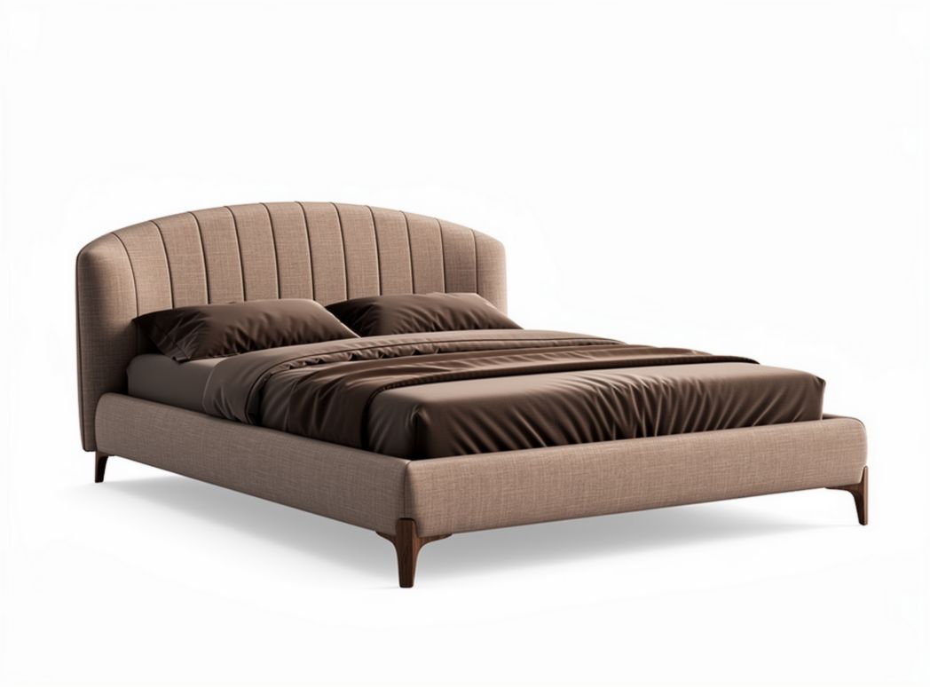 Lit double en tissu beige avec tête de lit capitonnée 202 x 160 x 100cm