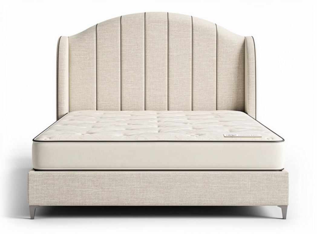 Lit queen size en tissu beige avec sommier de 200 x 160 x 120 cm
