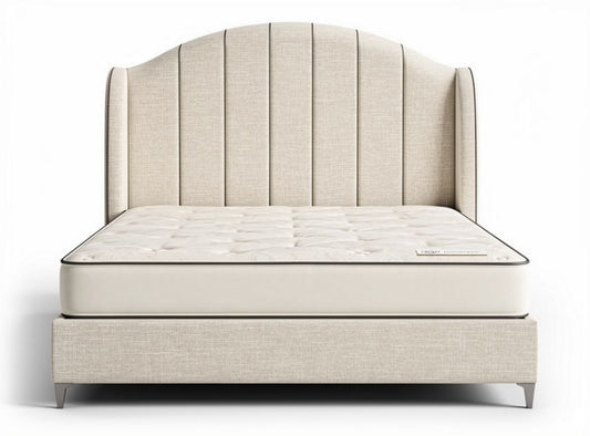Lit queen size en tissu beige avec sommier de 200 x 160 x 120 cm