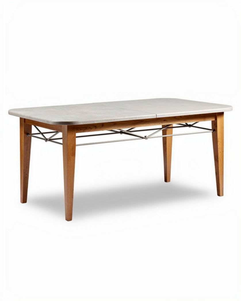 Table rectangulaire en bois avec dessus en marbre 150 x 75 x 75cm