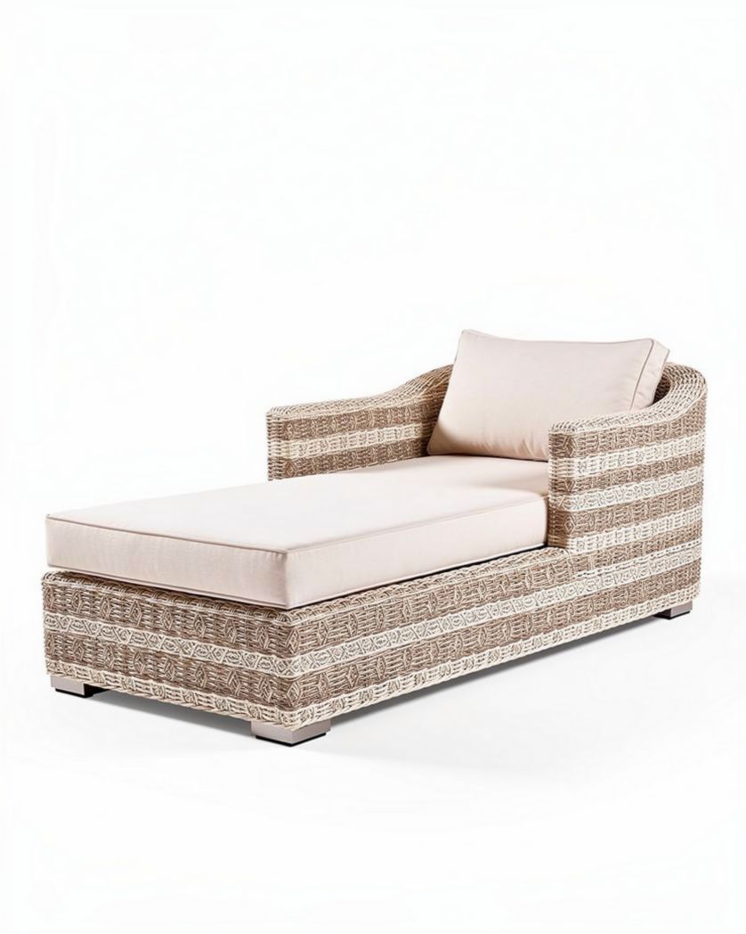Chaise longue en résine tressée coloris beige 200 x 90 x 75cm