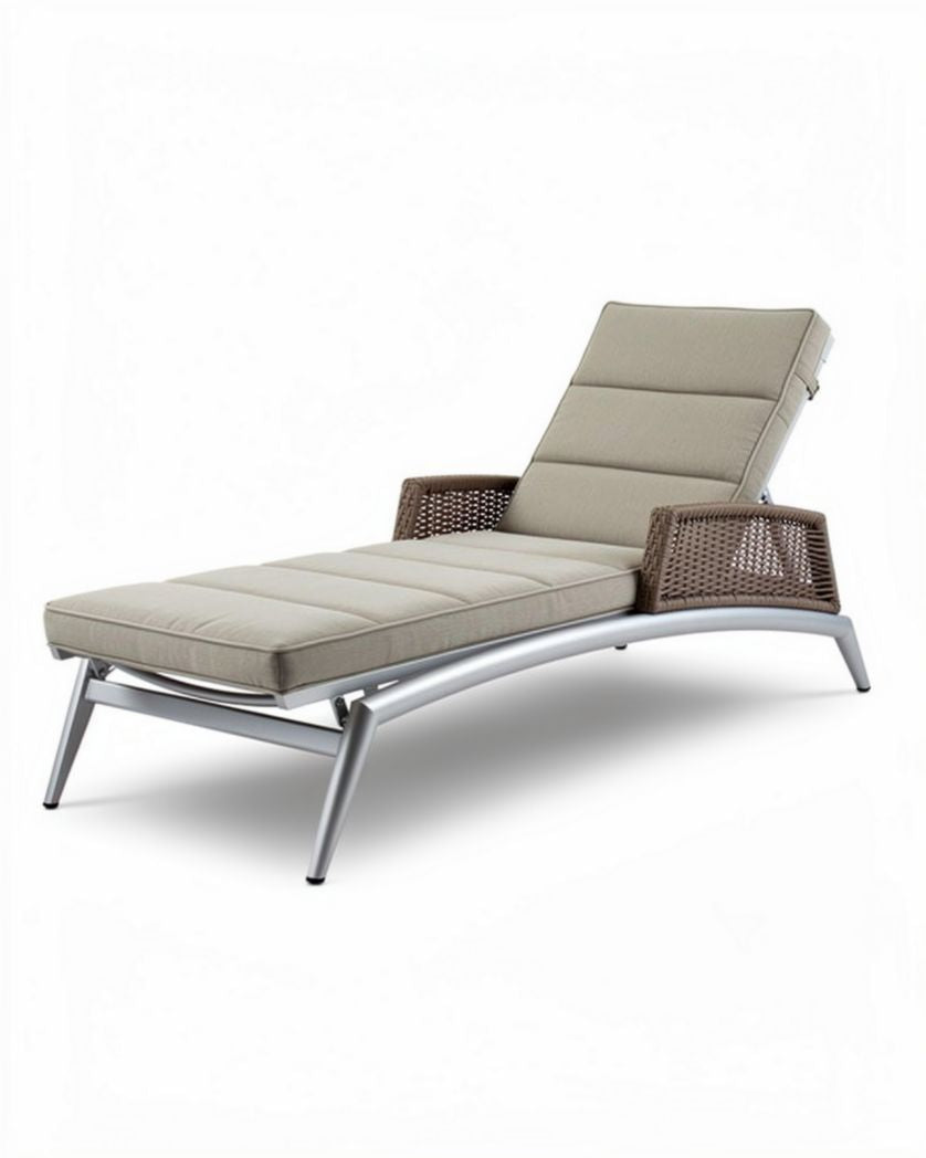 Chaise longue en aluminium et rotin tressé couleur beige 190 x 70 x 90cm