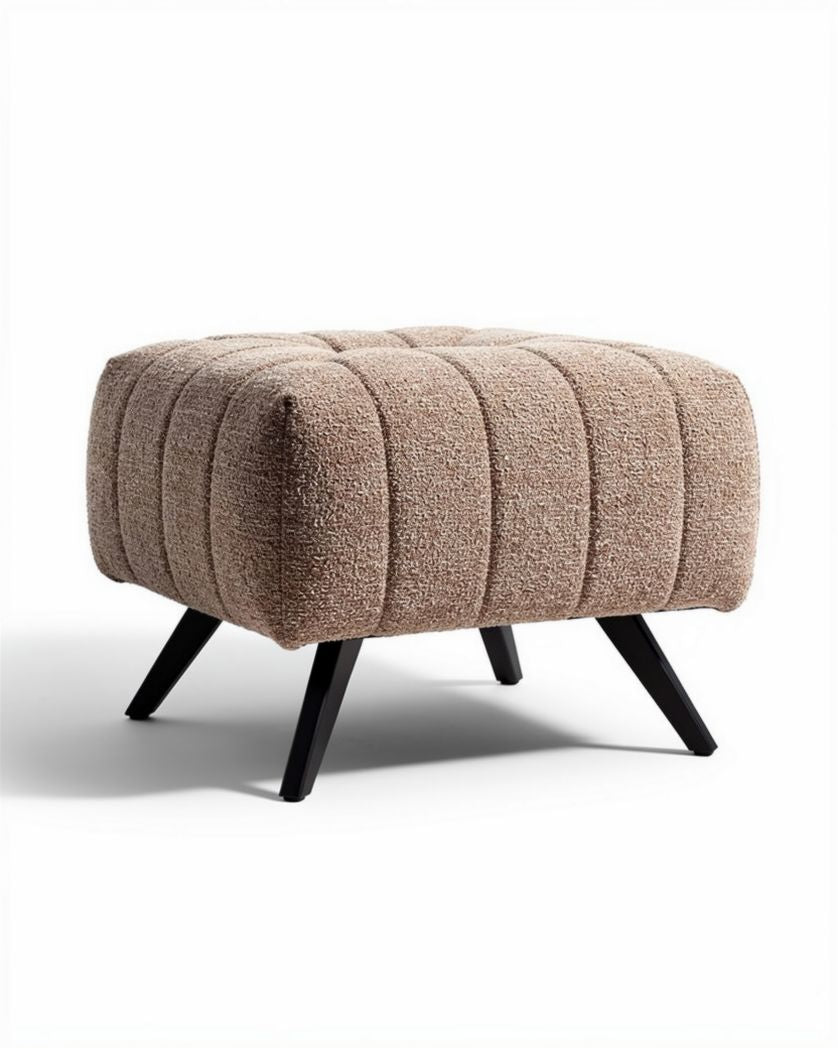 Pouf en tissu texturé couleur beige 50 x 50 x 40cm pour salon