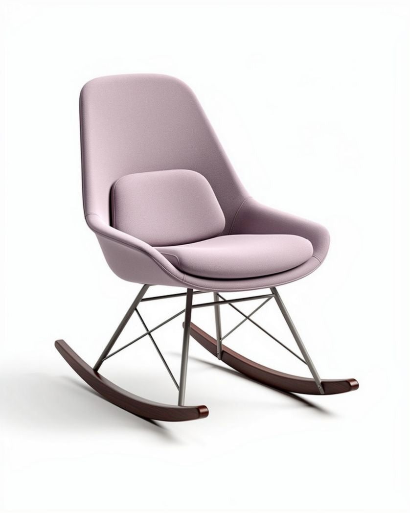 Fauteuil à bascule en tissu rose avec structure en métal 70 x 65 x 80cm