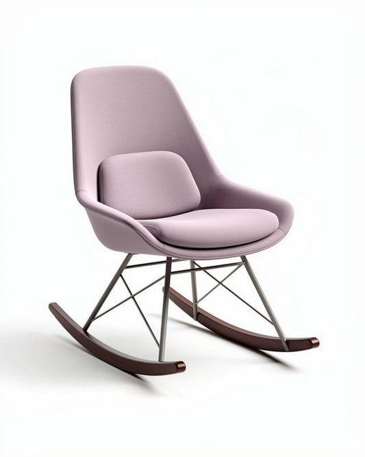 Fauteuil à bascule en tissu rose avec structure en métal 70 x 65 x 80cm