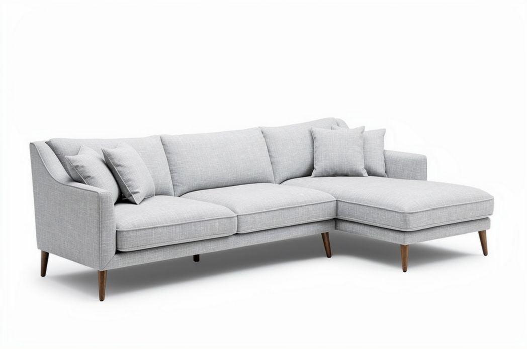 Canapé d'angle en tissu gris clair avec coussins inclus 230 x 90 x 85cm