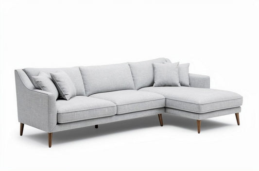 Canapé d'angle en tissu gris clair avec coussins inclus 230 x 90 x 85cm